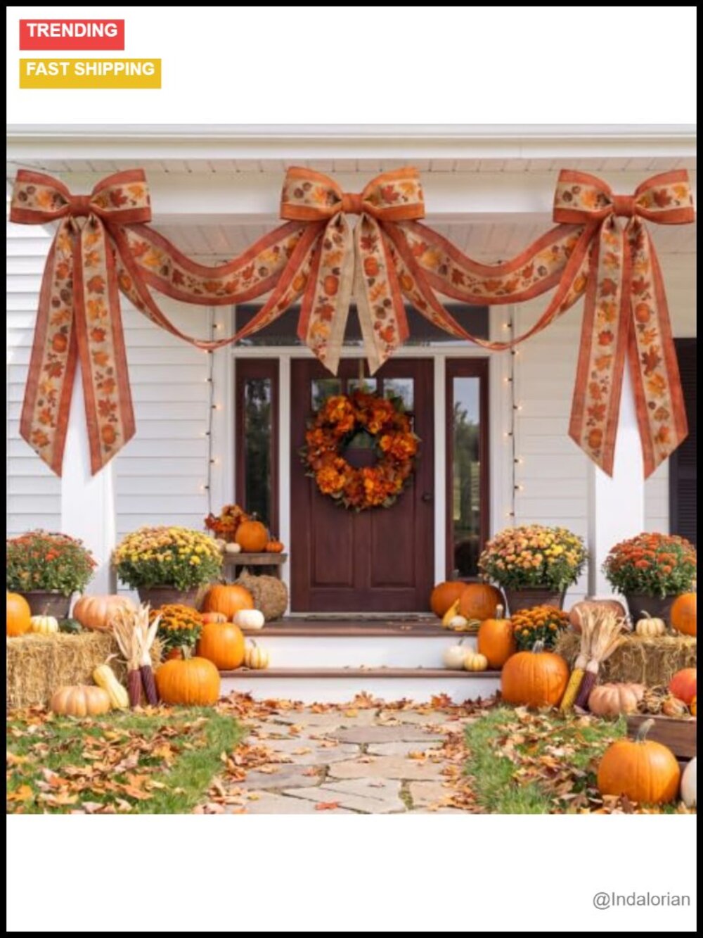 Fall Pumpkin Bunting Banner 6.5ft Oversized Fabric Wreath Bow Front Door Decor